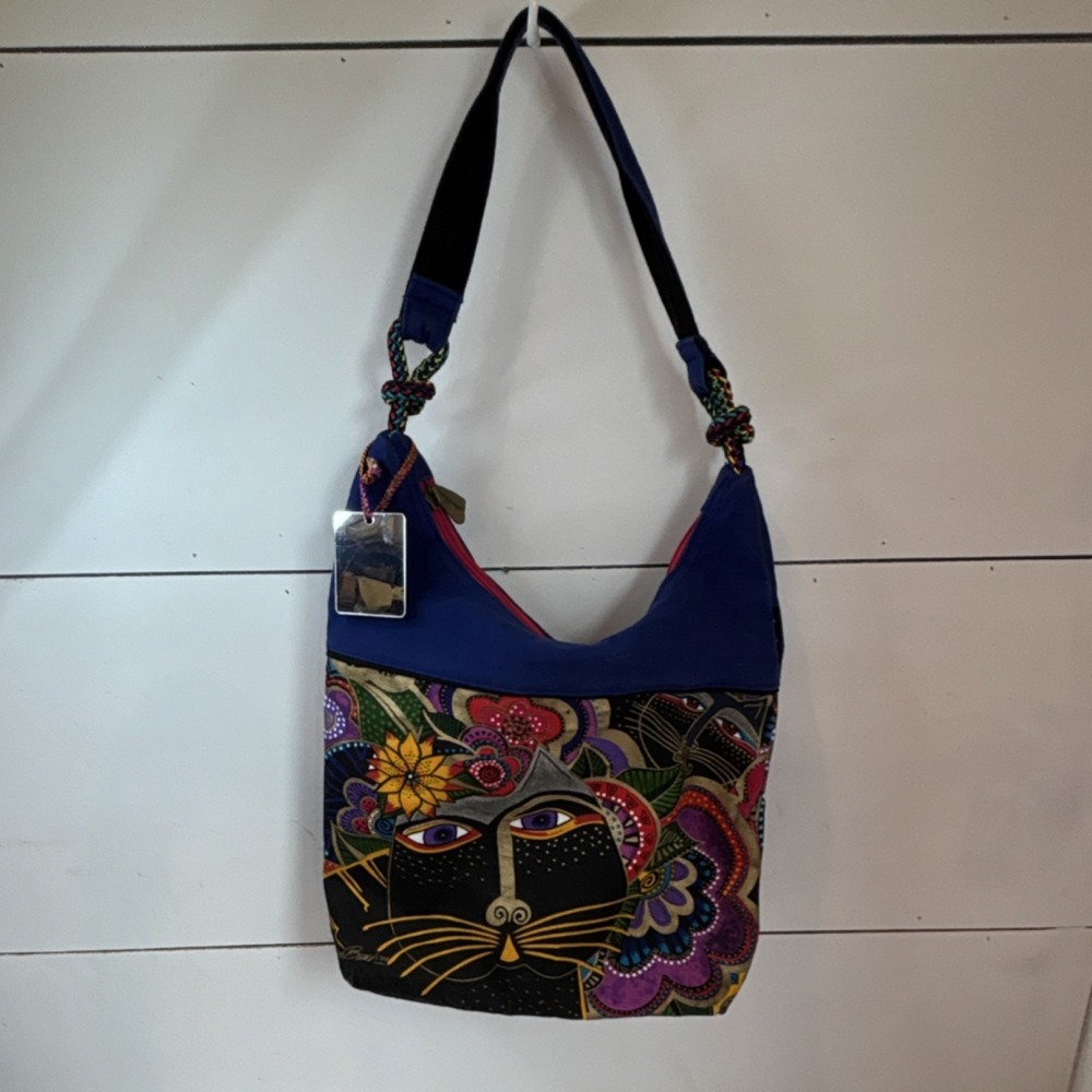 Laurel Burch Cat Themed Multicolor Floral Shoulder Bag